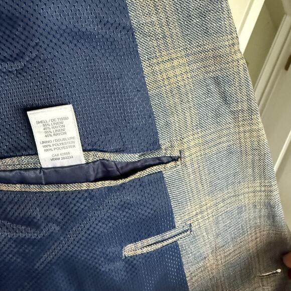 Oak Hill Mens Sports Coat Blazer Jacket 2XL Tall 50/52 Plaid Linen 2 Button Luxe - Picture 8 of 9